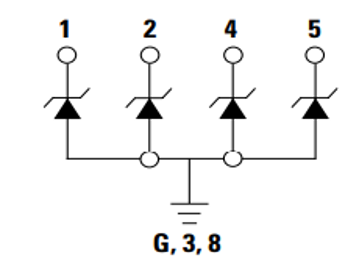 4-line TVS diode array for I/O line protection.