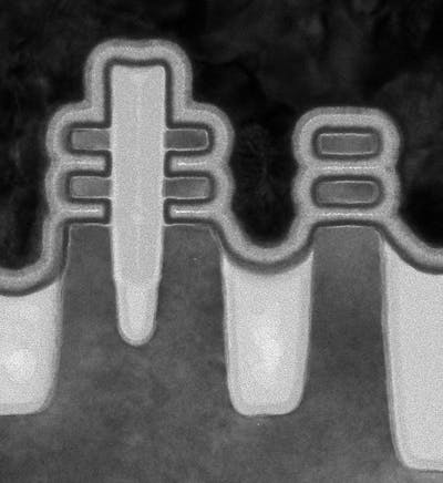 TEM image of forksheet FETs and a GAAFET.