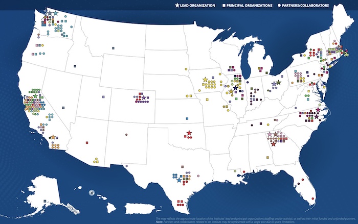 A map of all NSF-led national AI research institutes