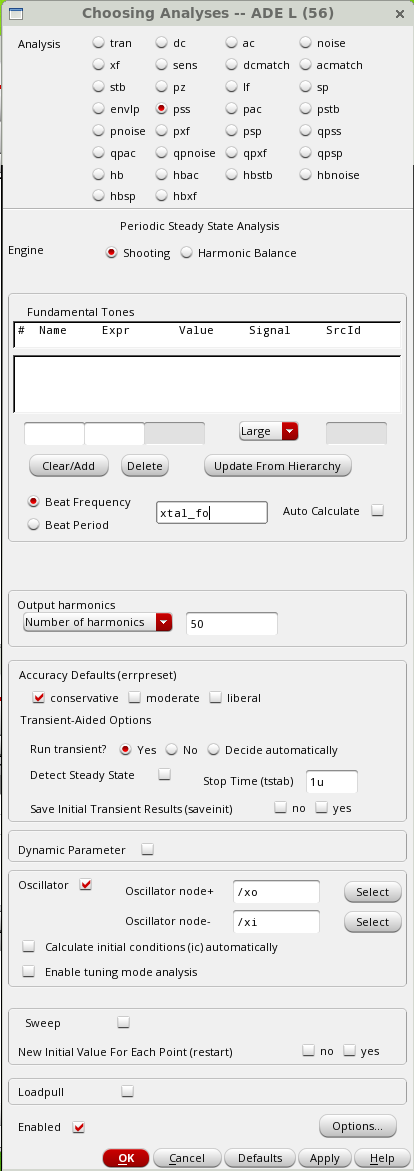 PSS analyses setup