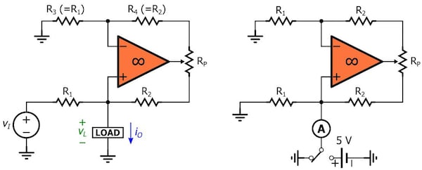 (a) Using a potentiometer Rp to balance the resistive bridge. (b) Calibration set up. 