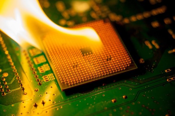 unprotected CPU on fire