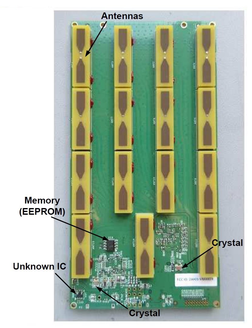Components identified on the PCB's bottom side