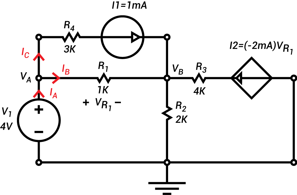 Determine the KCL at node A