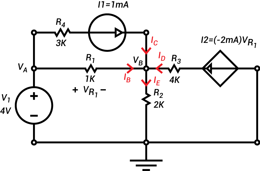 Determine the KCL at node B