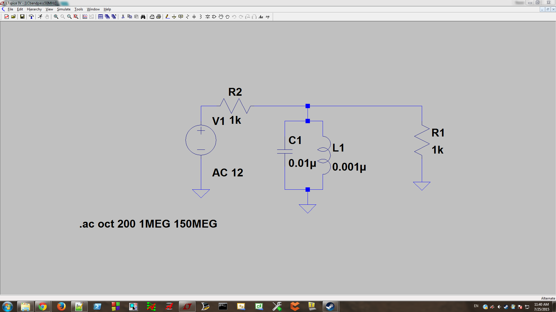 Simulate a bandpass LC filter