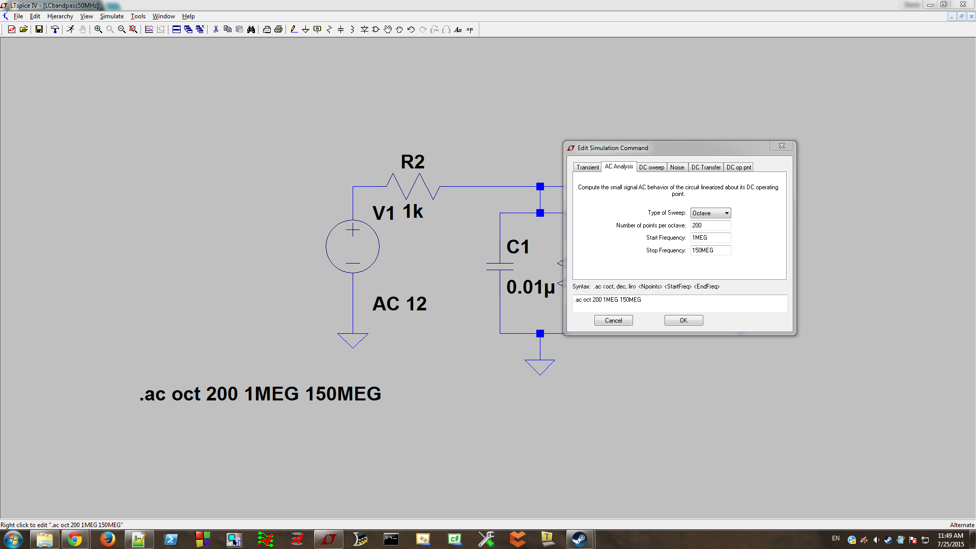 Set up an AC sweep