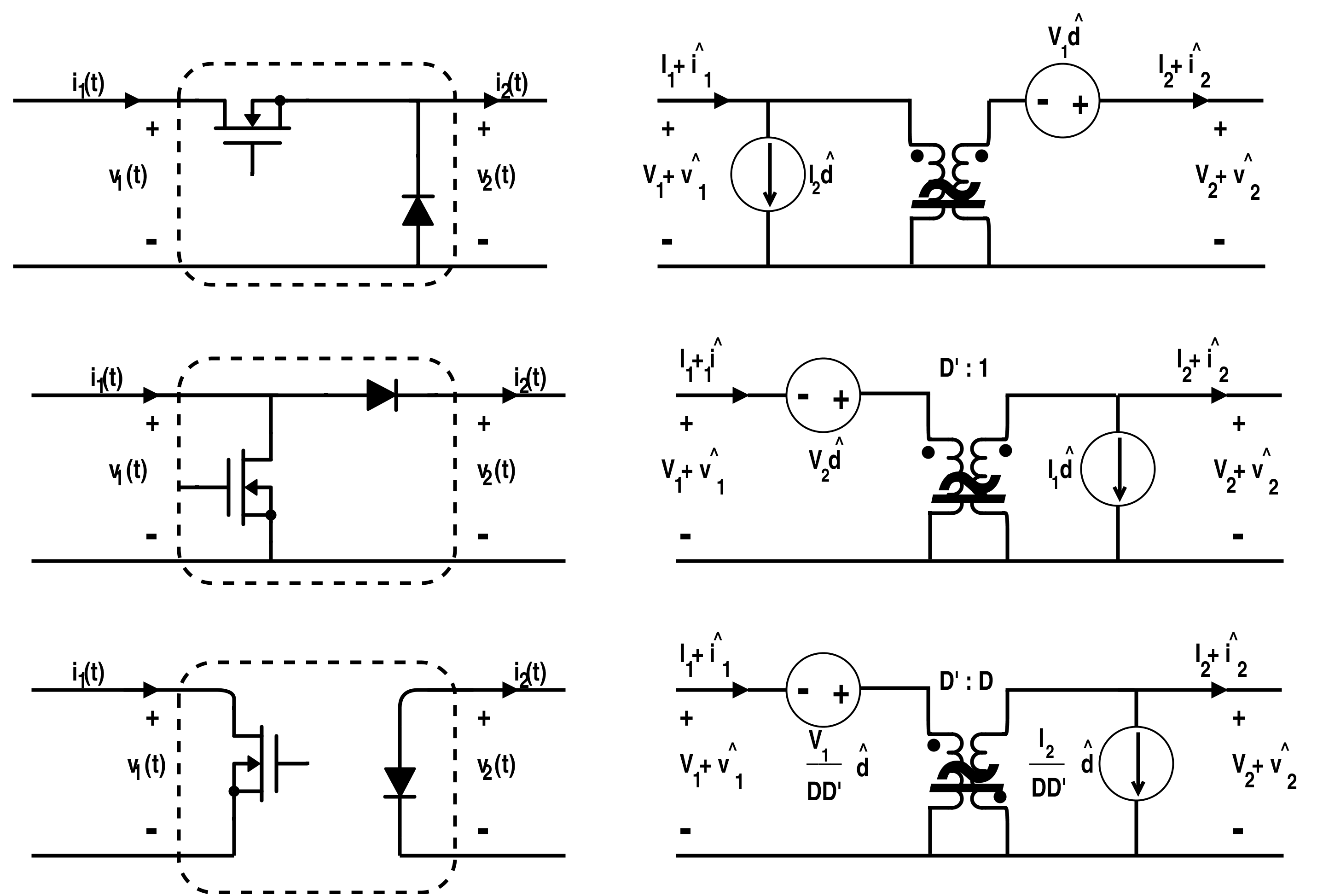 Different Switch Configuration with their Linear-Model Conversion