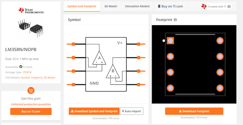 An example of a SnapEDA parts page